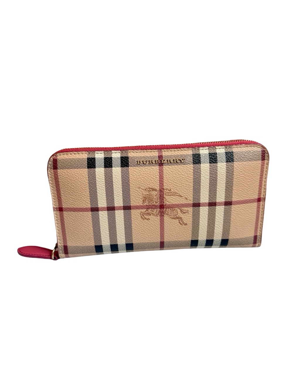 Burberry Haymarket Check Zip Around Continental Wallet Pink Leather